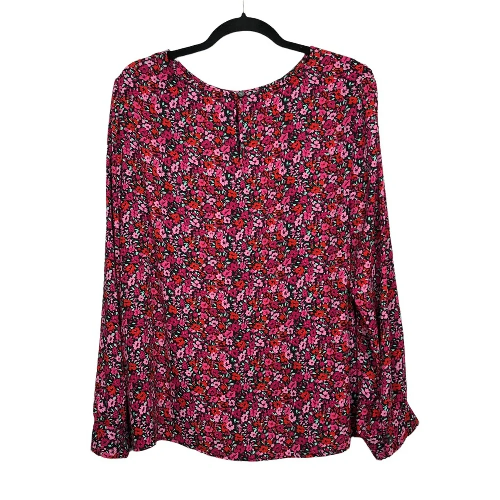 J Crew Factory  Women’s Floral Green Pink Print Long Sleeves Size 2X - Picture 2 of 10